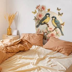 New Chinese style floral wall sticker with birds and butterflies for home wall decor