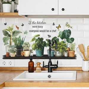 Adesivi murali con piante verdi e farfalle con scritte motivazionali per la cucina