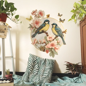 Chinese Style Flower Bird Butterfly Wall Sticker PVC Circular Floral Wall Decals For Living Room Bedroom Study Home Decor