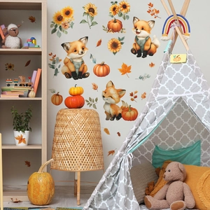 Adesivi murali volpe e zucca per decorazioni autunnali in camera da letto e cucina