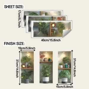 Detailed sheet size and dimensions for creative 3D plant pot wall decals for home decor