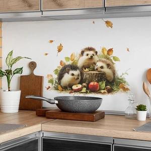 Cartoon Herbst Igel Wandtattoo mit roten Äpfeln und braunen Blättern für die Deko
