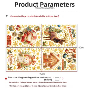 Macro layout of Christmas window stickers showing reindeer and Santa Claus 90x60cm size details