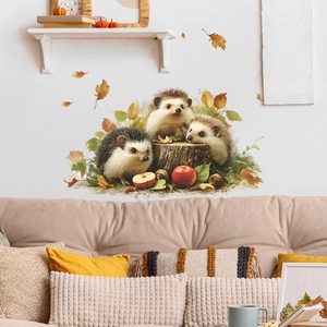 Niedliche Igel Wandsticker mit Herbstblättern und Äpfeln für die Innendekoration