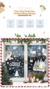 Macro detail of 3D Christmas window stickers with Santa and reindeer static cling