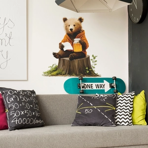 Cute brown bear eating honey wall decal sticker for kids room and nursery wall decor