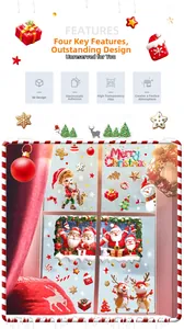 Detailed 3D visual effect of Christmas window stickers with Santa and reindeer motifs