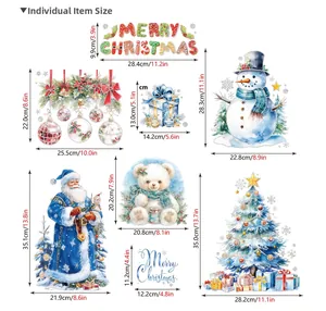 Detailed size guide for individual Christmas snowman and tree window sticker decals