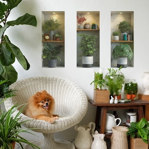 3D potted plants wall stickers featuring modern alcove niche design for home decor