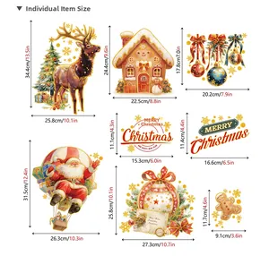 Flat lay of Christmas static window stickers showing individual sizes and festive patterns
