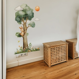 Cartoon painted tree with rabbit wall sticker for kids bedroom and nursery decor
