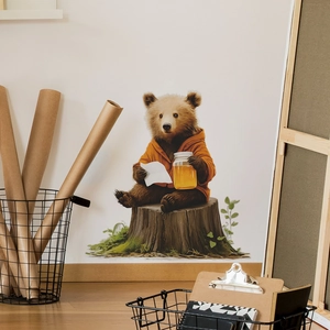 Cartoon Bear Eating Honey Wall Sticker PVC Forest Animal Decal For Kids Room Nursery Bedroom Decorative Wall Art