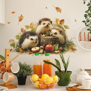 Süße Cartoon Igel Herbstlaub Wandtattoo PVC Selbstklebend Abnehmbar Wandaufkleber Für Kinderzimmer Wohnzimmer Deko