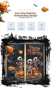 Detail showing 3D Halloween skeleton pumpkin static stickers with glue-free suction