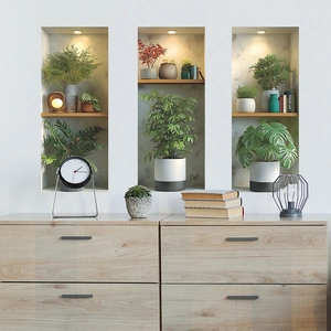 3D Simulation Niche Plant Potted Wall Stickers PVC Self Adhesive Removable Home Decor For Living Room Green Potted Patterns