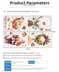 Vue détaillée des autocollants statiques de Noël avec Père Noël et élan pour vitres