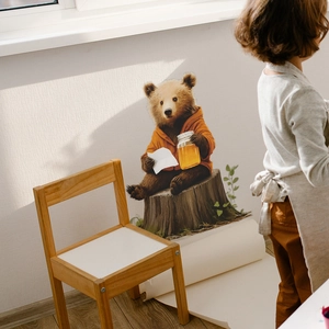 Cute brown bear eating honey wall sticker for children bedroom decoration