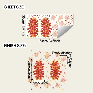 Detailed size guide for New Year firecracker wall decals with precise measurements