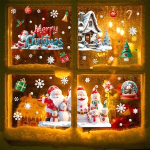 Adesivi per Finestre di Natale Babbo Natale Pupazzo di Neve Fiocco di Neve PVC Adesione Statica per Vetro Decorazione Buon Natale Festa