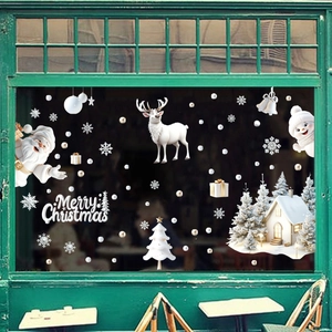 White Christmas window static stickers with Santa, Reindeer, and Snowflakes on glass