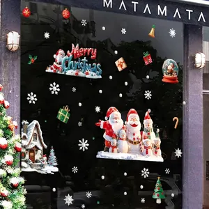 Adesivi natalizi per finestre con Babbo Natale, pupazzi di neve e fiocchi decorativi
