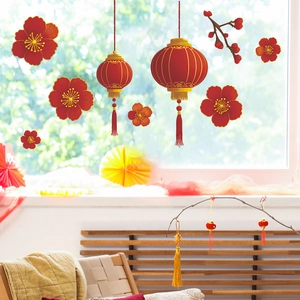 Festive Chinese New Year wall decals featuring red lanterns and plum blossoms for home decor