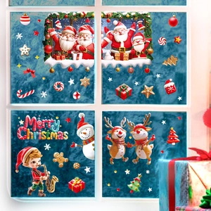 Christmas Static Window Stickers Santa Claus Reindeer Snowflake PVC Reusable Festive Home Glass Decor For Living Room