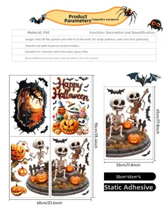 Detailed dimension guide for Halloween PVC static window clings with pumpkin and skull motifs