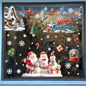 Adesivi natalizi per finestre con Babbo Natale, pupazzi di neve e scritte decorative