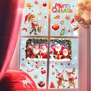 Christmas window static stickers with Santa, elk, and snowman for holiday glass decor