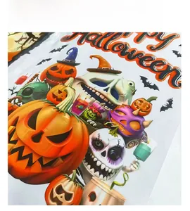 Detailed view of 3D Halloween static stickers with glossy pumpkin and skull patterns