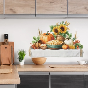 Harvest pumpkin and sunflower wall stickers for kitchen decor in a warm home setting