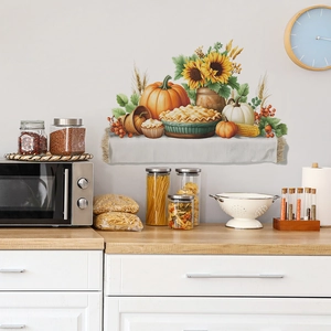 Autumn harvest wall stickers featuring pumpkins and sunflowers for kitchen wall decor