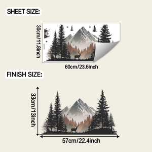 Sheet and finish size comparison for mountain and pine forest 3D wall stickers