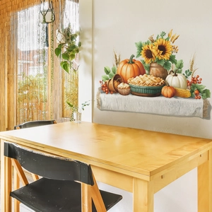Autumn harvest pumpkin and sunflower wall decal for home kitchen and dining room decor