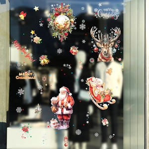 Stickers de Noël électrostatiques avec Père Noël et renne pour décoration de vitrines