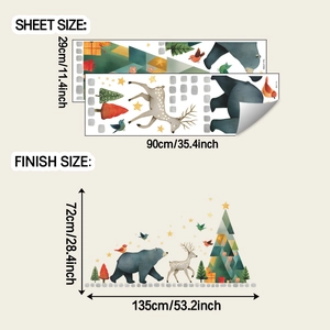 Detail showing layout 29x90cm and 72x135cm finished size for forest animal wall stickers