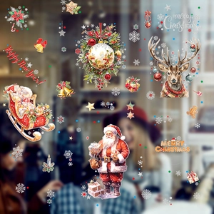 Stickers de fenêtre de Noël avec Père Noël, renne et texte décoratif Merry Christmas