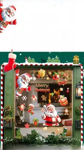 Detailed view of 3D Santa and snowflake static window clings with Merry Christmas motifs