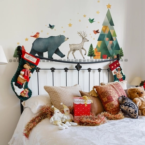 Christmas wall stickers set with cartoon bear deer and stars for bedroom home decoration
