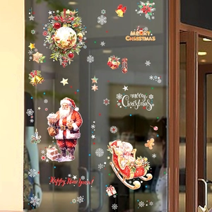 Autocollants statiques Père Noël avec effet poussière d'or pour fenêtres en verre