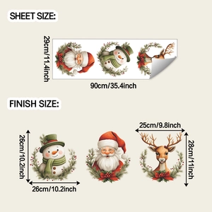 Détail des stickers muraux Père Noël, Bonhomme de neige et Renne, dimensions 29x90cm