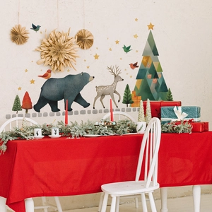 Christmas forest wall decals featuring bears, reindeer and trees for home decoration