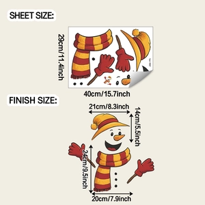Detailed sheet size and dimensions for DIY Christmas snowman wall decals set