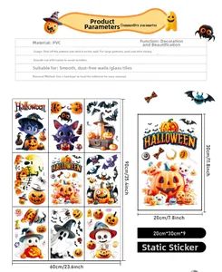 Detailed Halloween window stickers dimensions and PVC static cling application instructions