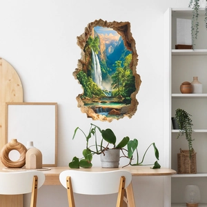 Sticker mural 3D avec cascade et forêt pour décoration murale de salon moderne