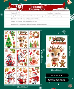 Detailed specifications of PVC Christmas static window stickers showing size and reindeer patterns
