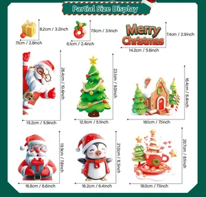 Size chart for 9 Christmas window stickers including Santa Claus and Xmas tree details