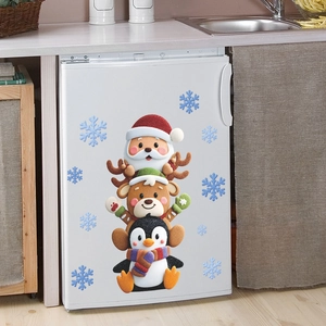 3D Christmas wall stickers featuring Santa Claus, reindeer, penguin and blue snowflakes