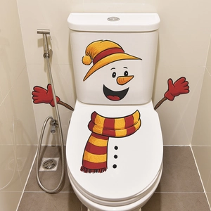 Christmas snowman wall sticker for toilet decoration with red scarf and yellow hat decal